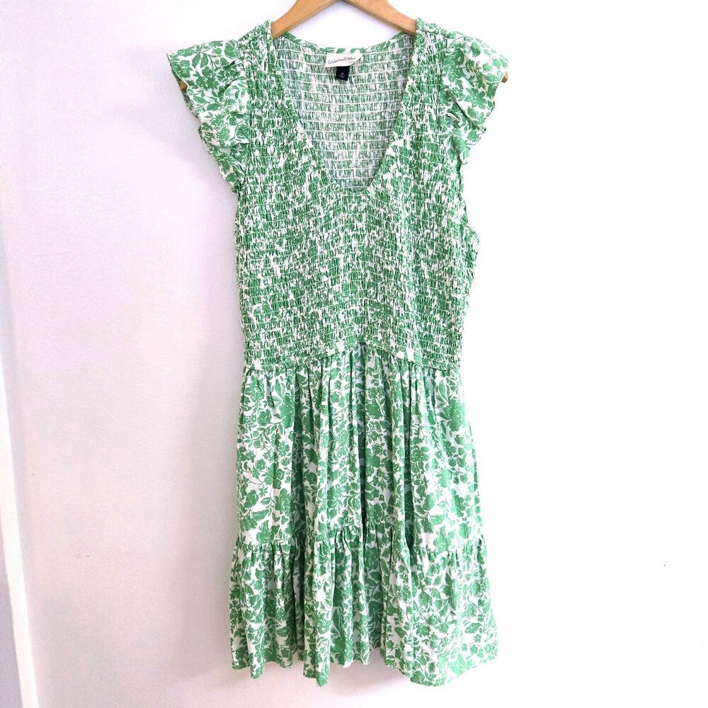 Universal Thread Green Floral Smocked Tiered Mini Dress M